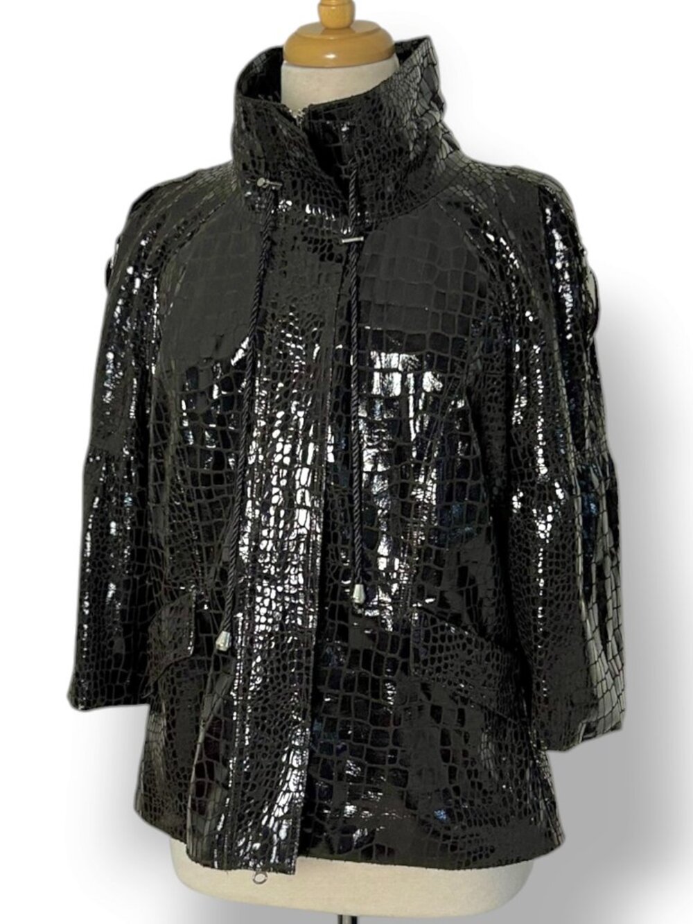 Berek Brown Faux Croc Leather Jacket Bomber Vintage Zip Up High Collar Sz L